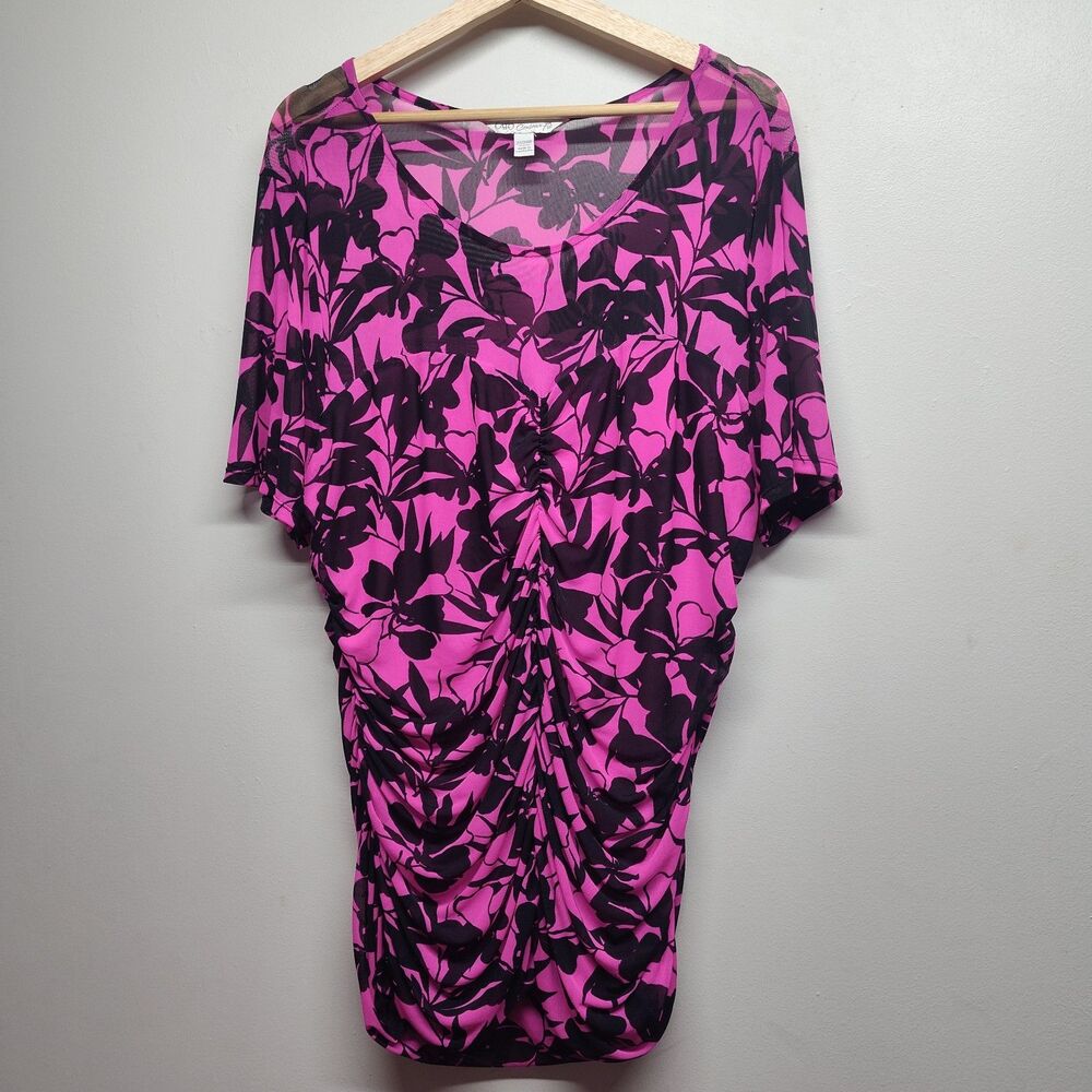 Cato Contour Fit Top Women Size 22/24W Pink Black Floral Short Sleeve Casual